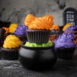square image of Hocus Pocus chocolate cupcakes for Halloween