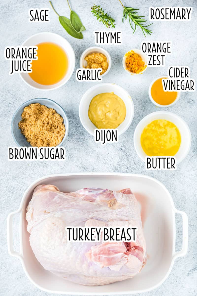 ingredients to make air fryer glazed turkey breast in bowls on a counter