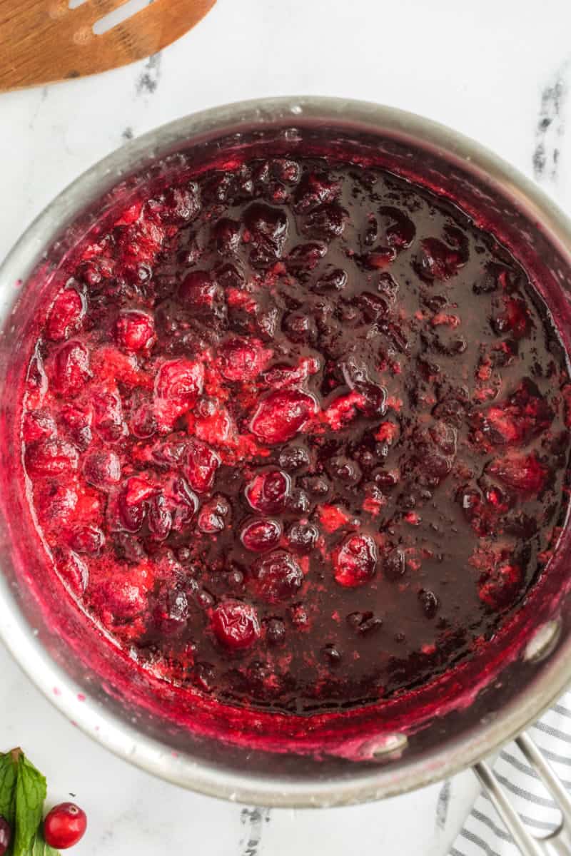 cranberry sauce in a saucepan after simmering