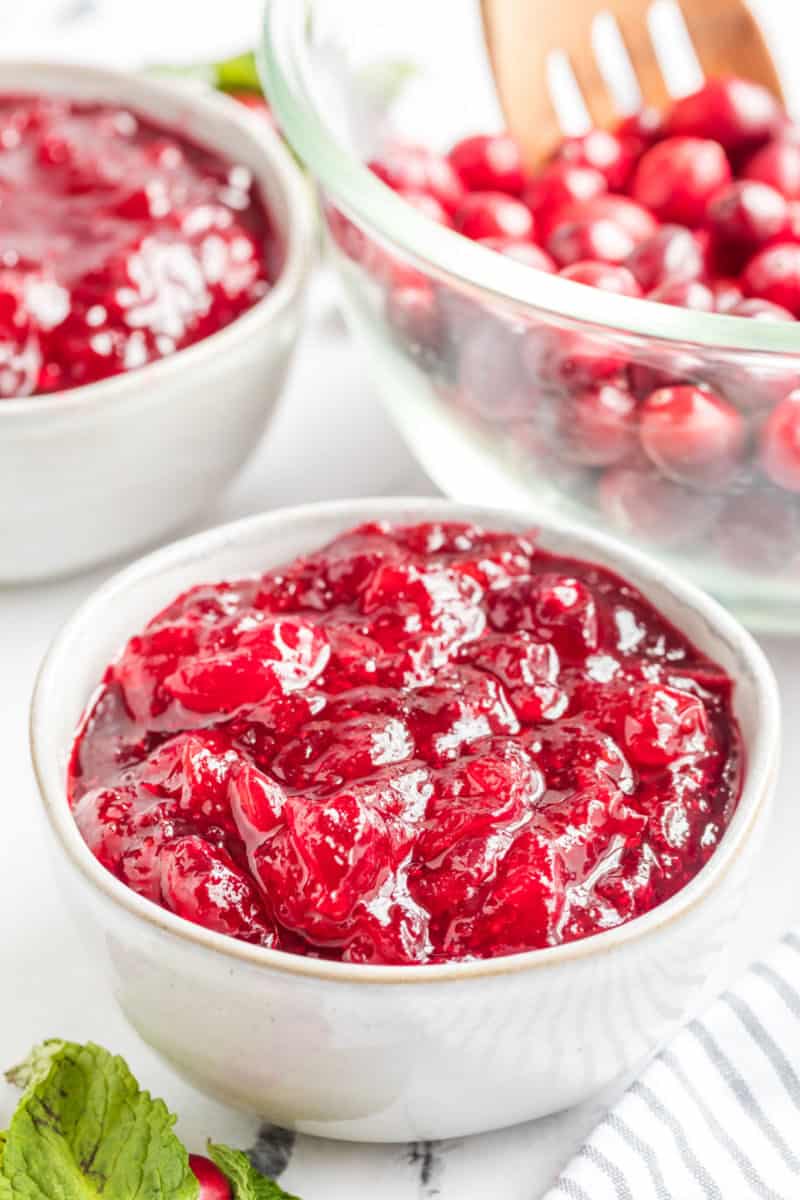 cranberry sauce in a serving bowl after being chilled