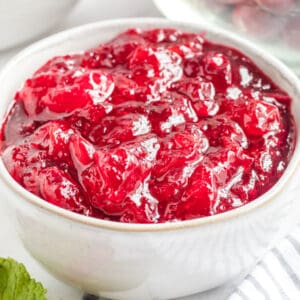 square image of cranberry sauce in a bowl