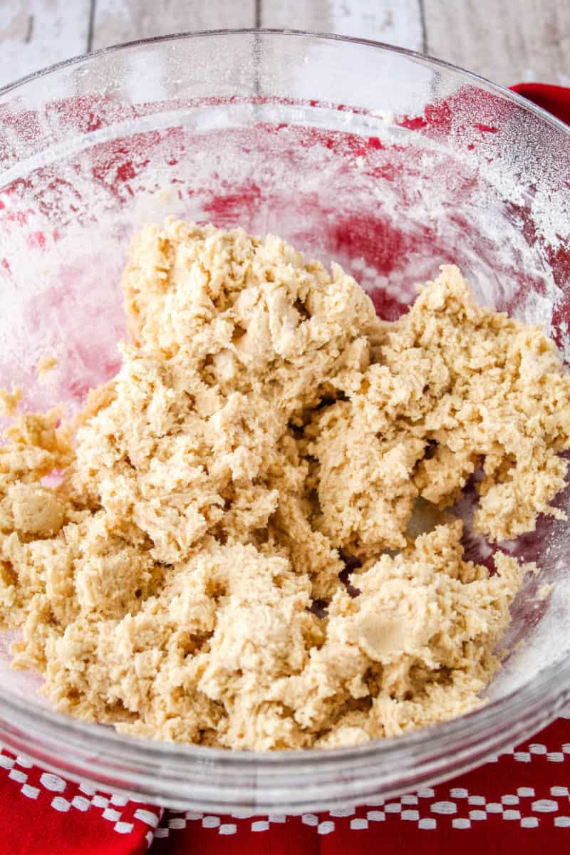 cinnamon spritz cookie dough in a mixing bowl