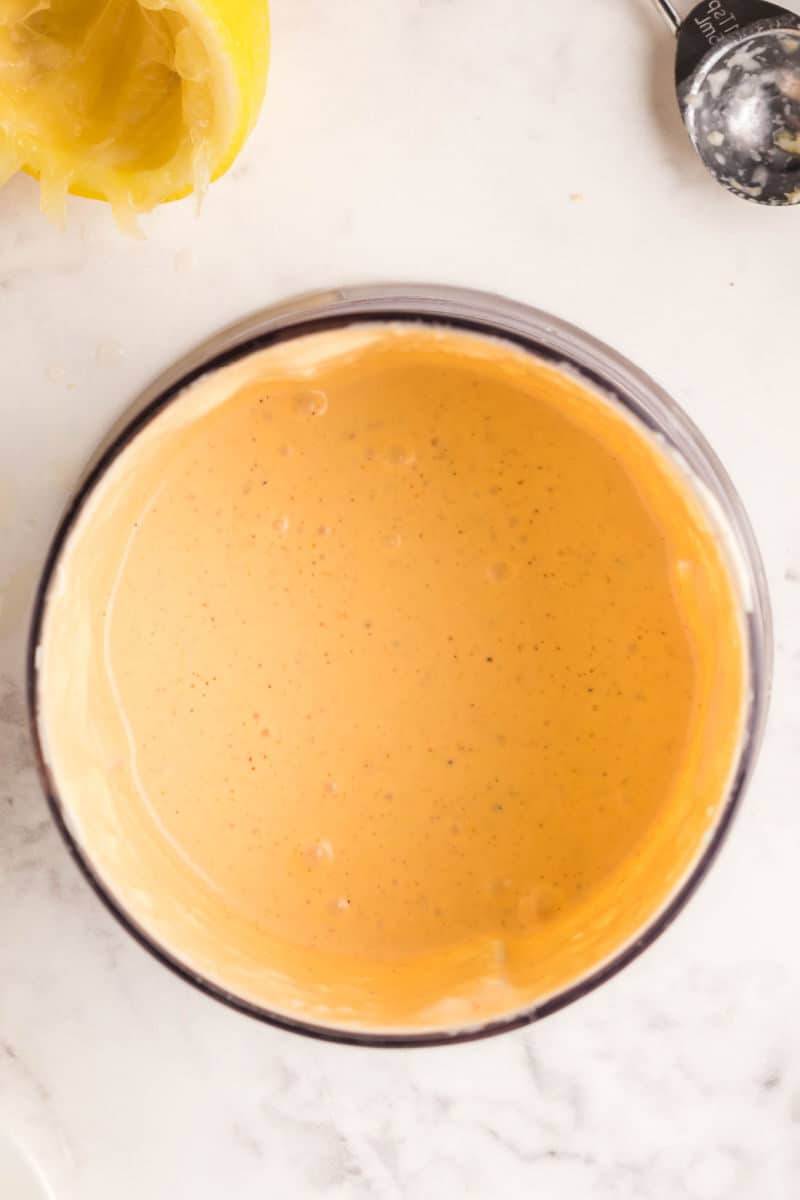 spicy remoulade sauce in a bowl after being pureed