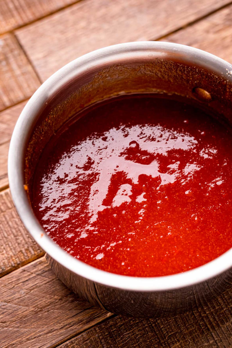 homemade ketchup after being cooked in a saucepan