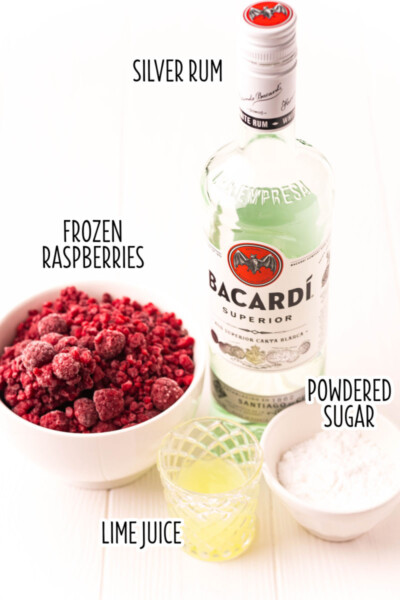 frozen raspberry daiquiri ingredients with text labels