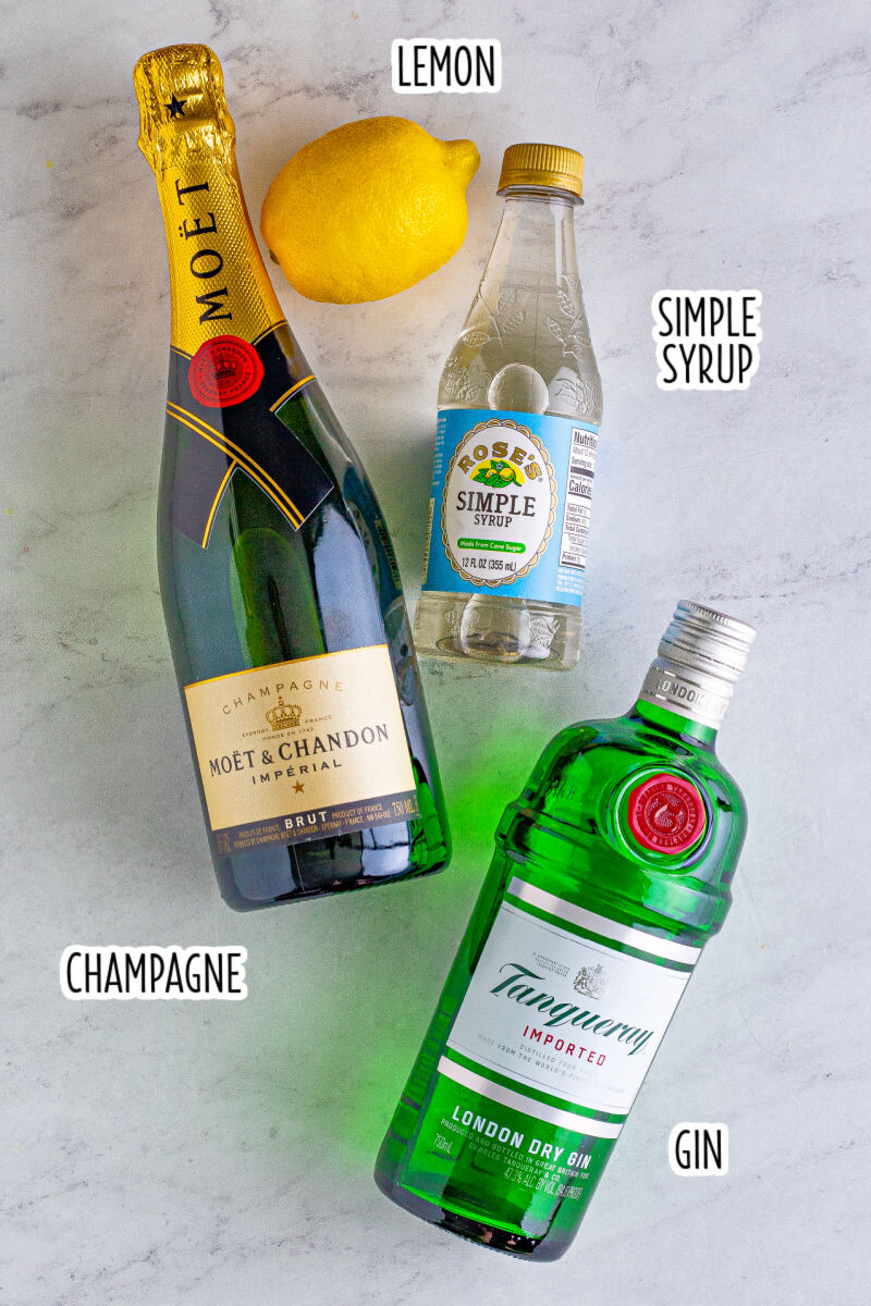 French 75 ingredients with text labels
