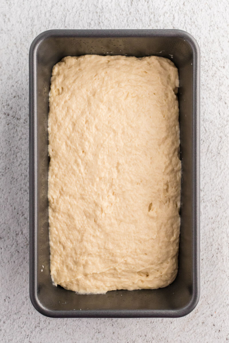 soda bread dough in a loaf pan before baking