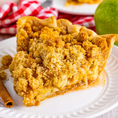 square image of Apple Crumb Pie on a small plate