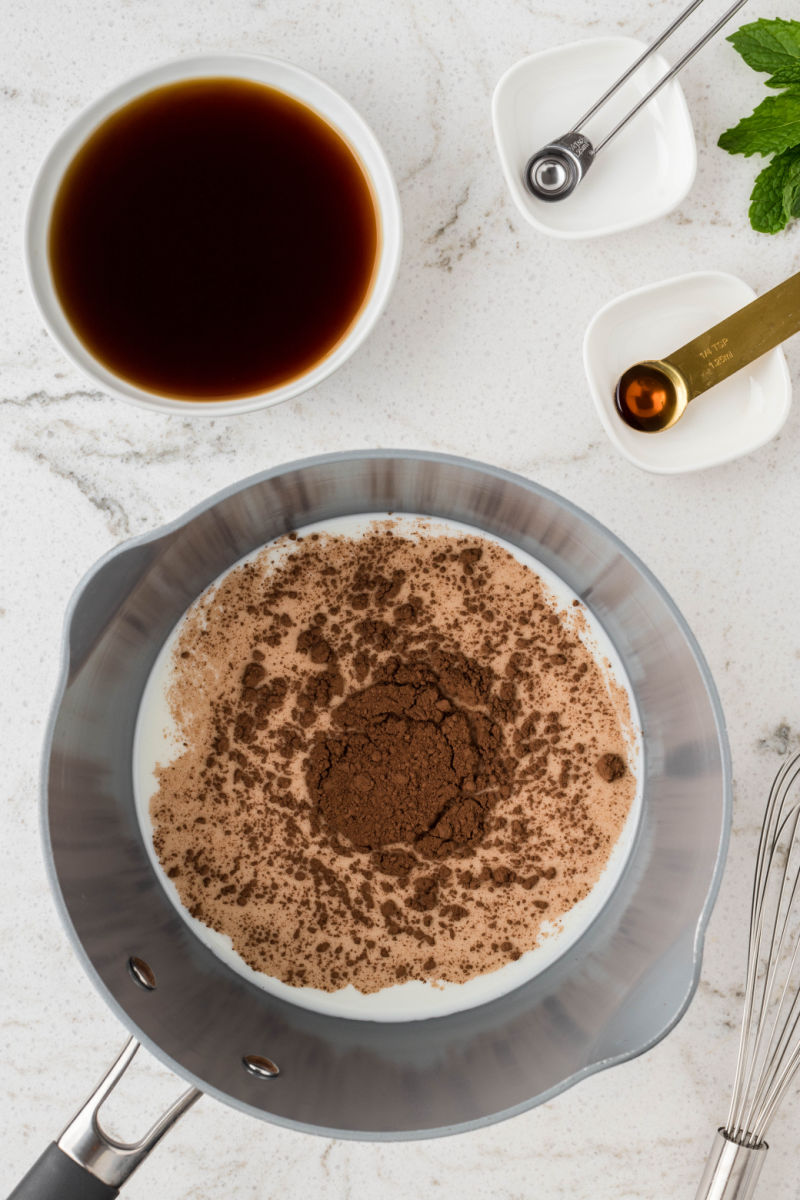 milk, sugar, and cocoa powder in a saucepan