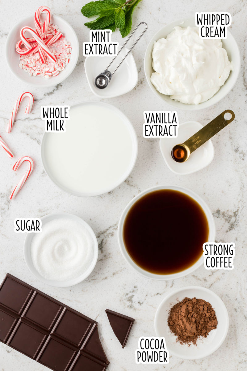 peppermint mocha ingredients with text lables