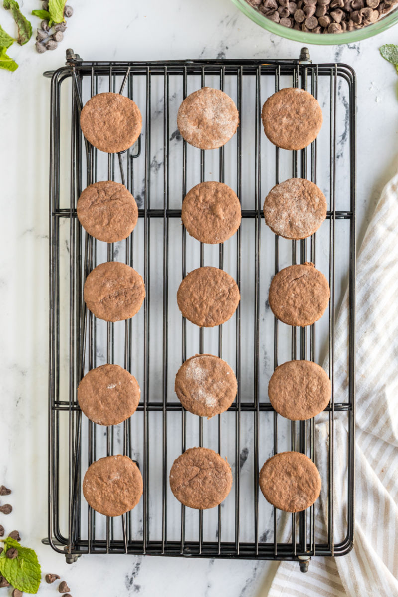baked fudge cake mix cookies on a wire rack