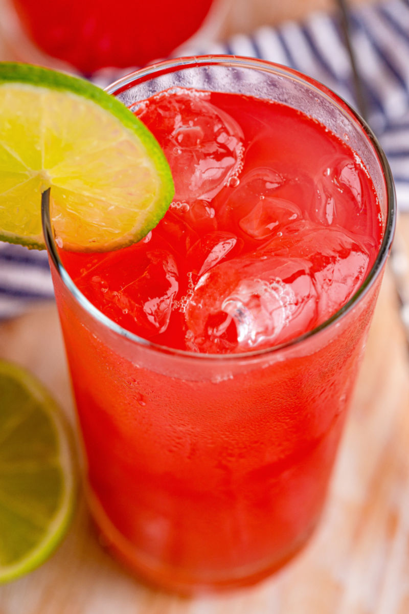 close up looking down into a bay breeze drink