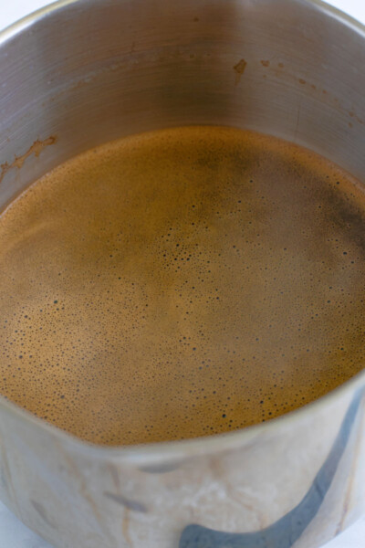 brewed instant coffee in a saucepan
